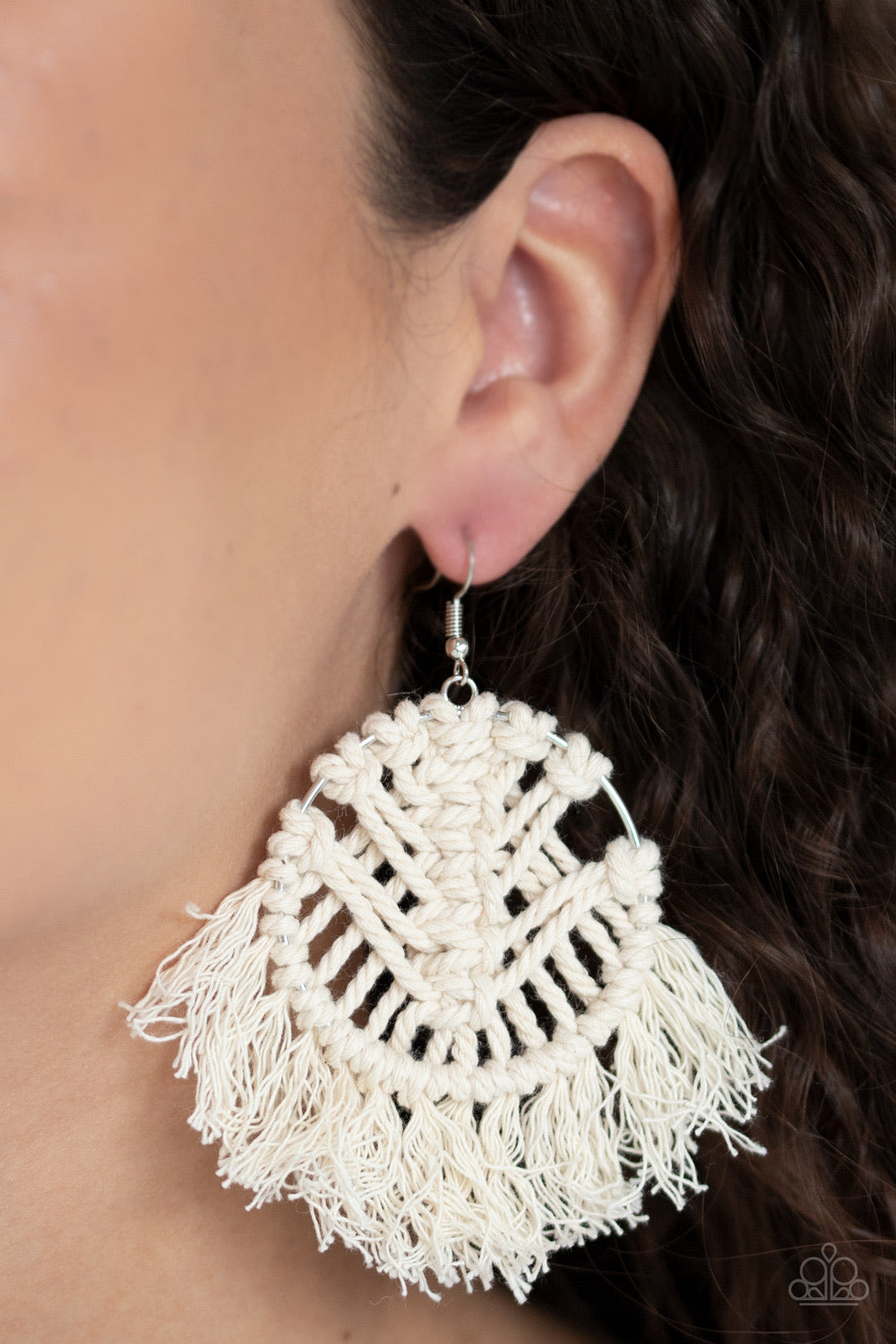 All About MACRAME - White Paparazzi Earring