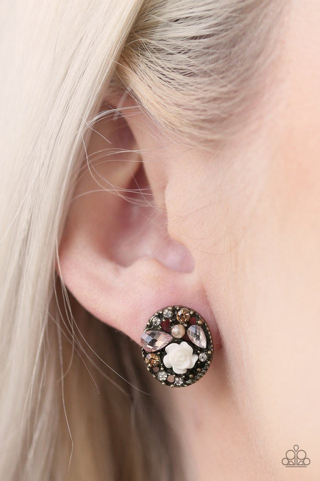 Pretty Perennial - Brass Paparazzi Earring