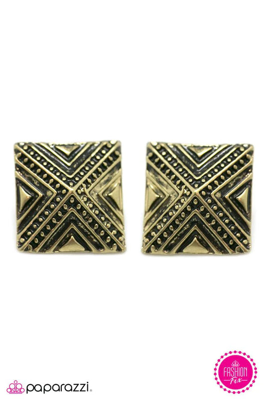 Dance Of The Pyramids - Brass Paparazzi Earring