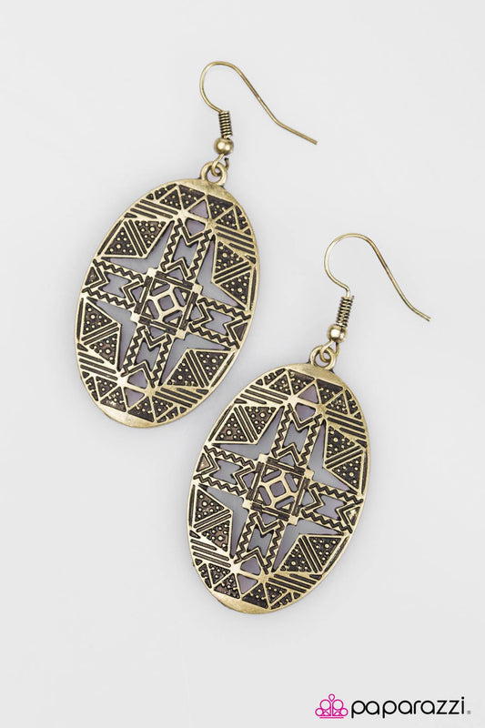 Head Over Boots - Brass Paparazzi Earring