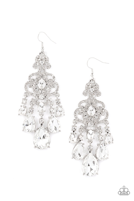 Queen Of All Things Sparkly - White Paparazzi Earring