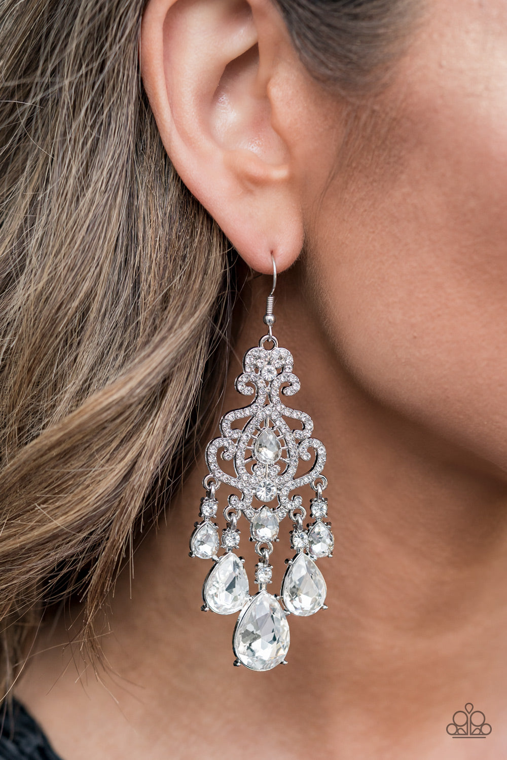 Queen Of All Things Sparkly - White Paparazzi Earring
