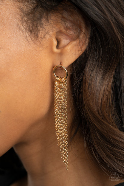 Divinely Dipping - Gold Paparazzi Earring