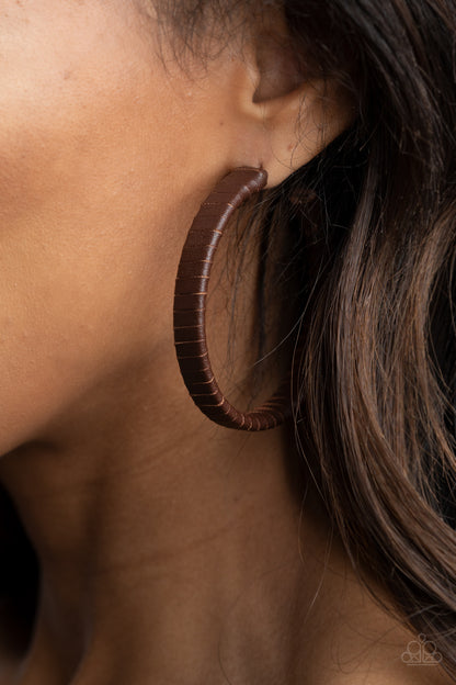 Leather-Clad Legend - Brown Paparazzi Earring