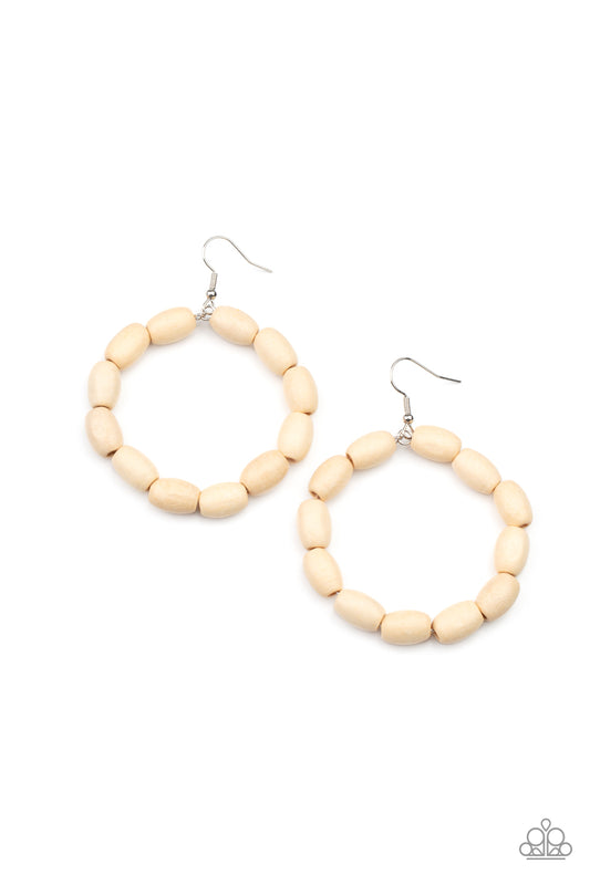 Living The WOOD Life - White Paparazzi Earring