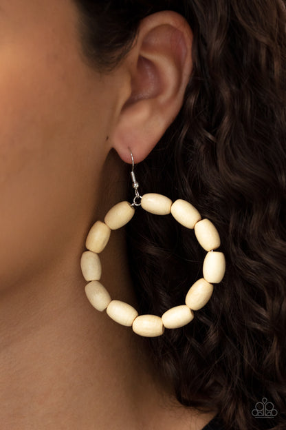 Living The WOOD Life - White Paparazzi Earring