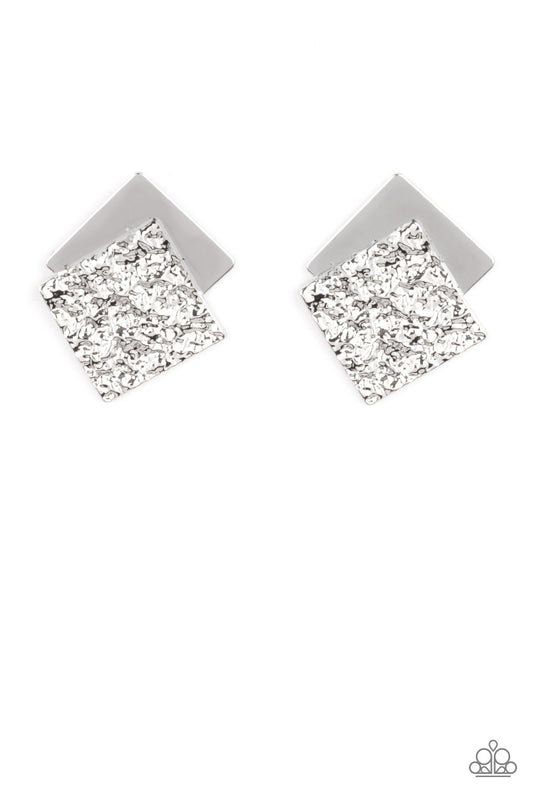 Square With Style - Silver Post Earring