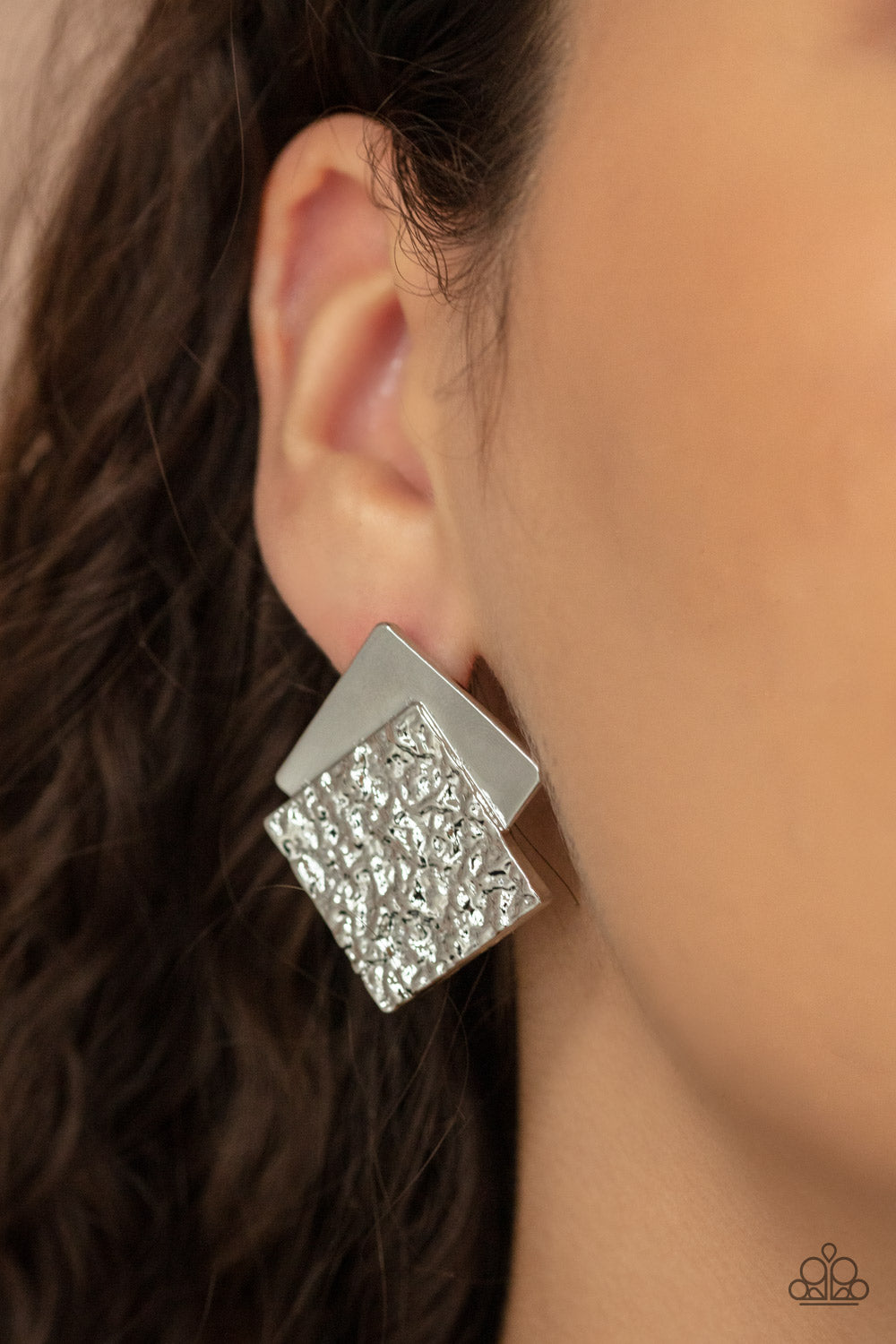 Square With Style - Silver Post Earring