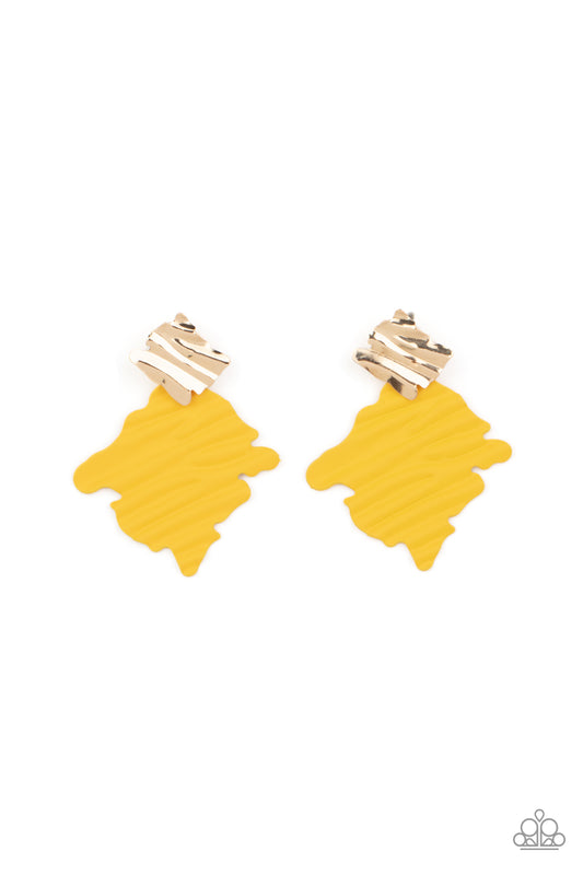 Crimped Couture - Yellow Paparazzi Earring