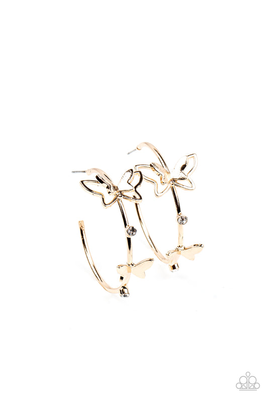 Full Out Flutter - Gold Paparazzi Earring