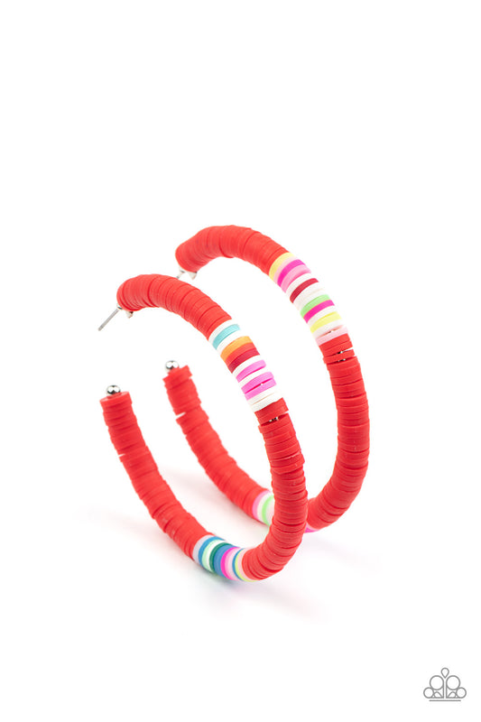 Colorfully Contagious - Red Hoop Earring