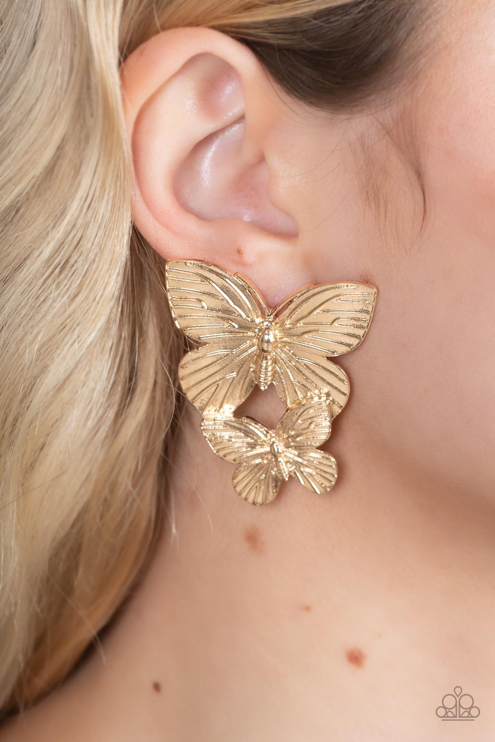 Blushing Butterflies - Gold Post Earring
