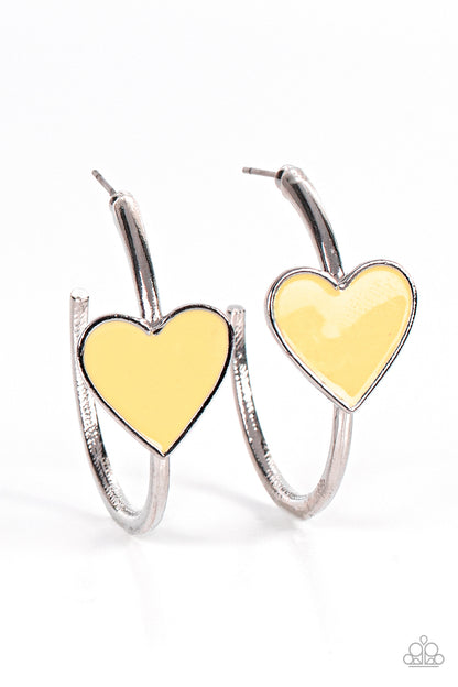 Kiss Up - Yellow Paparazzi Earring