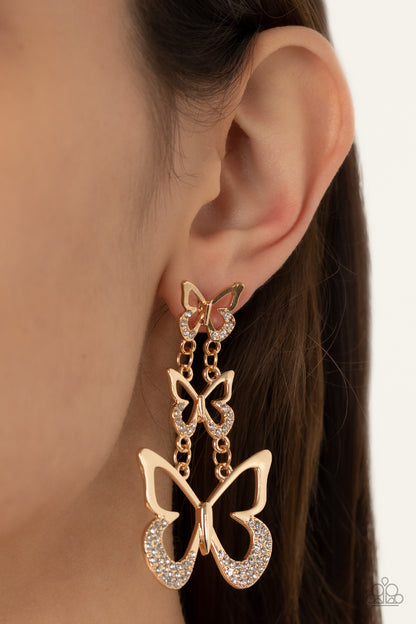 Flamboyant Flutter - Gold Paparazzi Earring