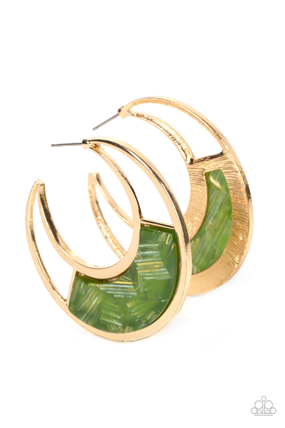 Contemporary Curves - Green/Gold Paparazzi Earring