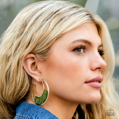 Contemporary Curves - Green/Gold Paparazzi Earring