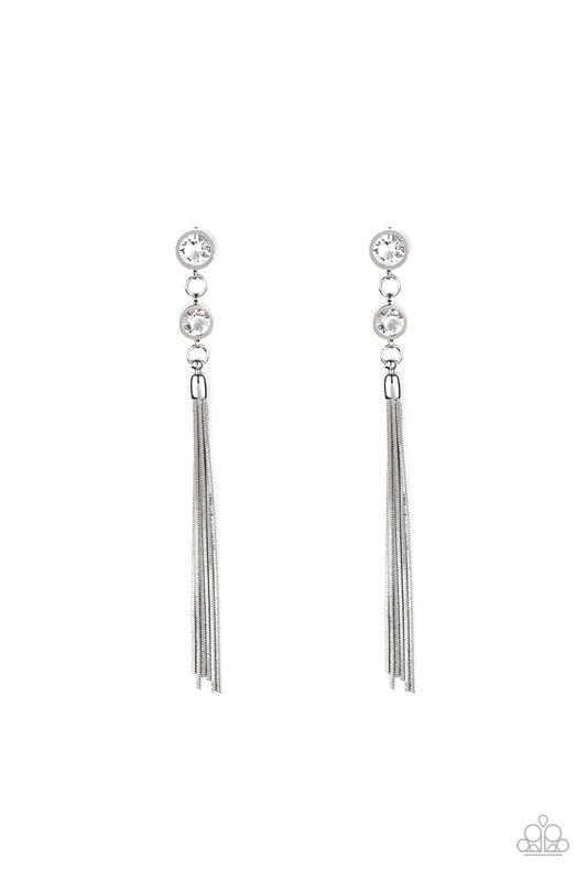 Tassel Twinkle - White Paparazzi Earring