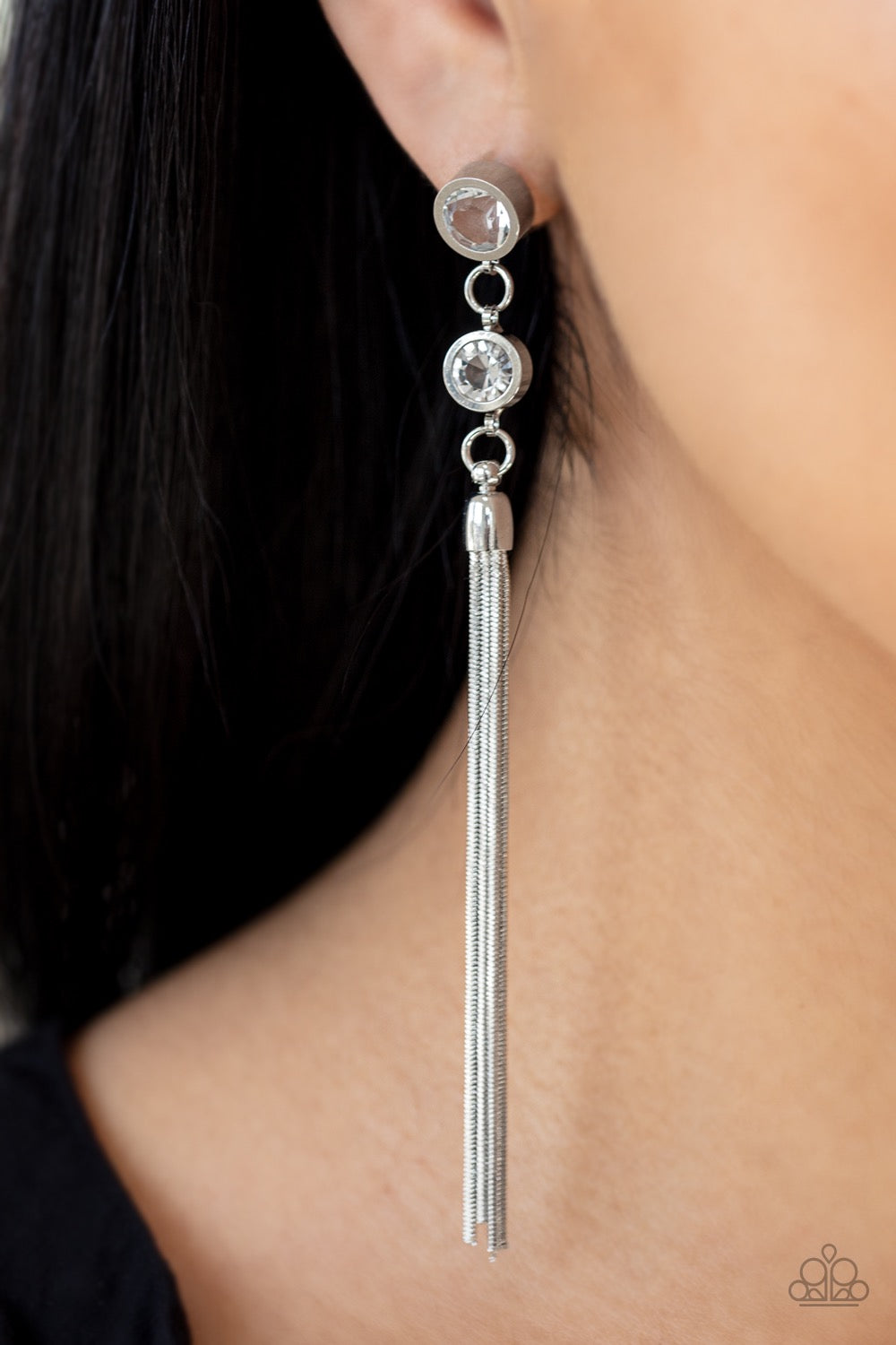 Tassel Twinkle - White Paparazzi Earring