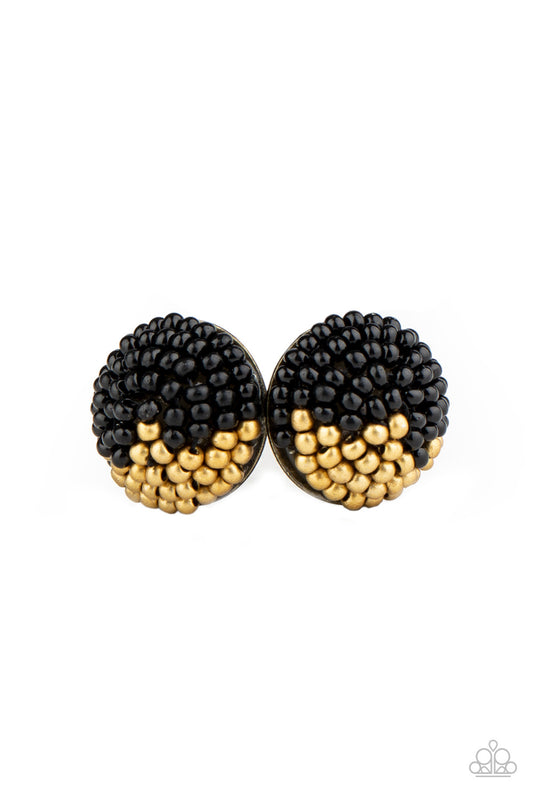 As Happy As Can BEAD - Black/Brass Paparazzi Earring