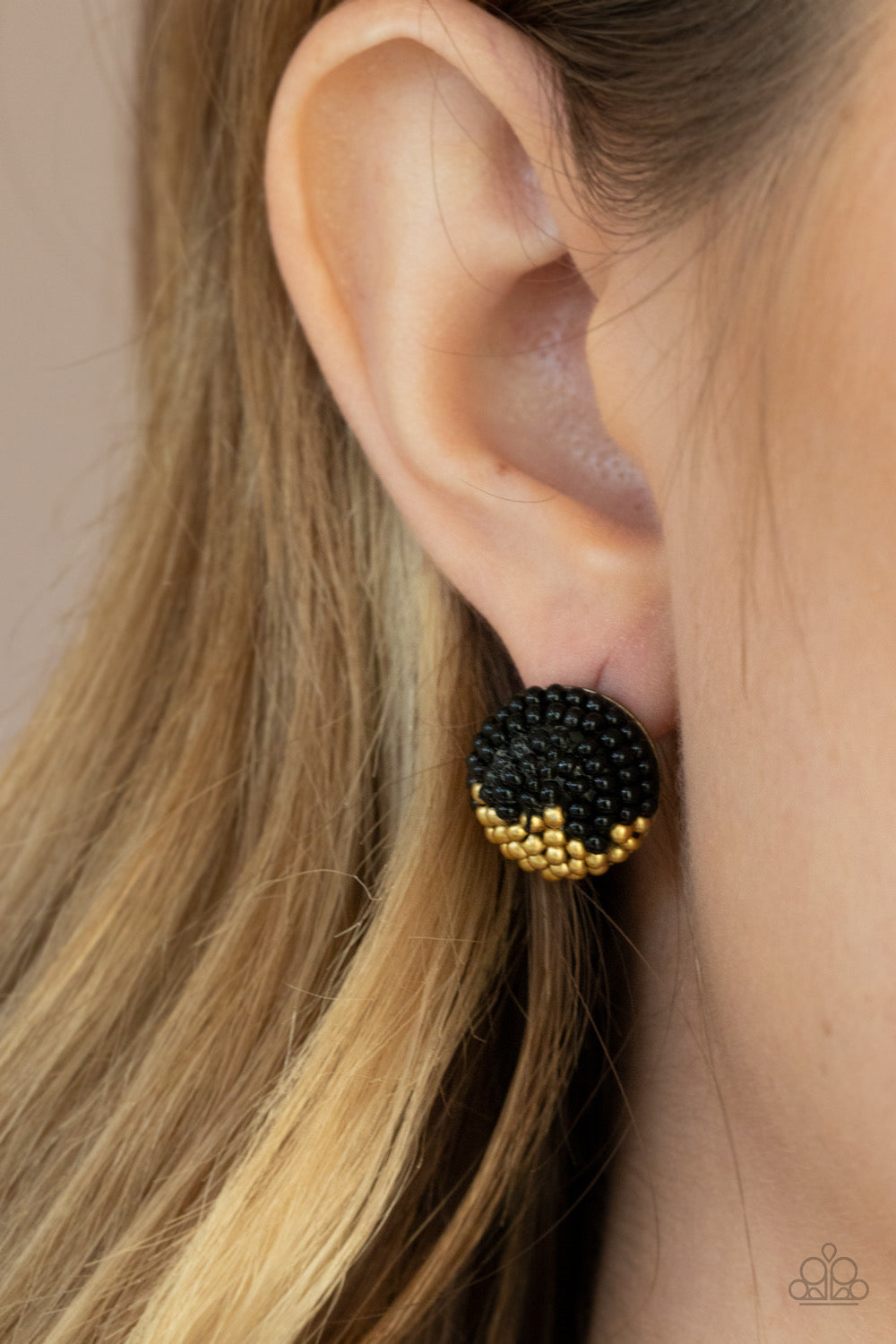As Happy As Can BEAD - Black/Brass Paparazzi Earring