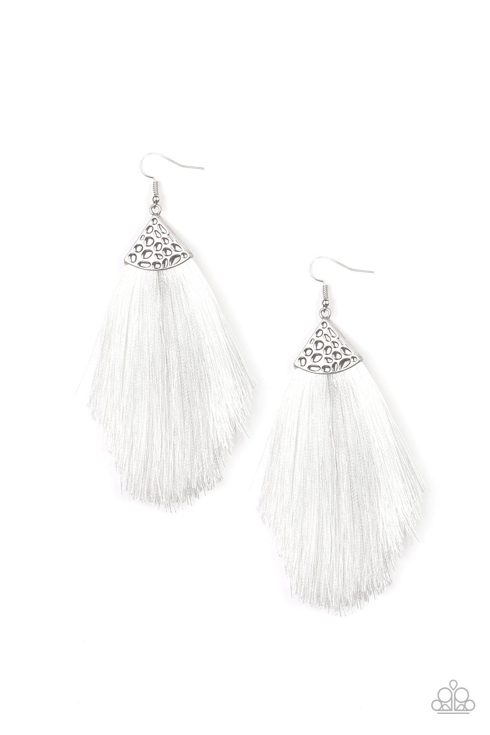 Tassel Tempo - White Paparazzi Earring