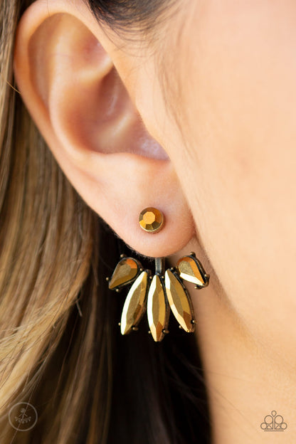 Stunningly Striking - Brass Paparazzi Earring