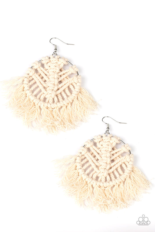All About MACRAME - White Paparazzi Earring