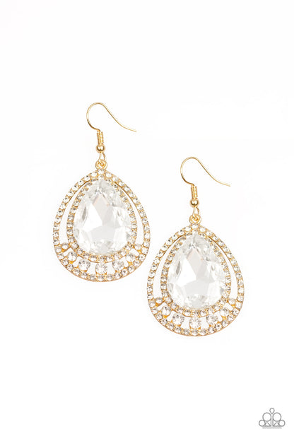 All Rise For Her Majesty - Gold Paparazzi Earring