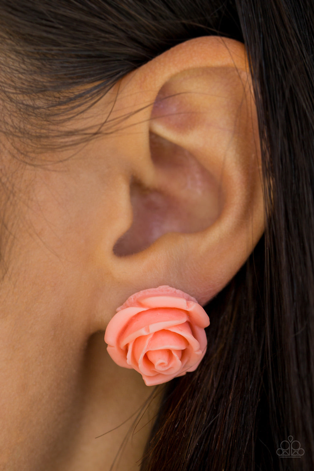 Rose Roulette - Orange Post Earring