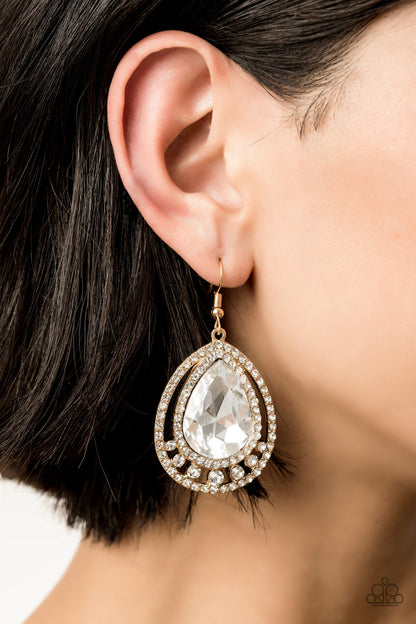 All Rise For Her Majesty - Gold Paparazzi Earring