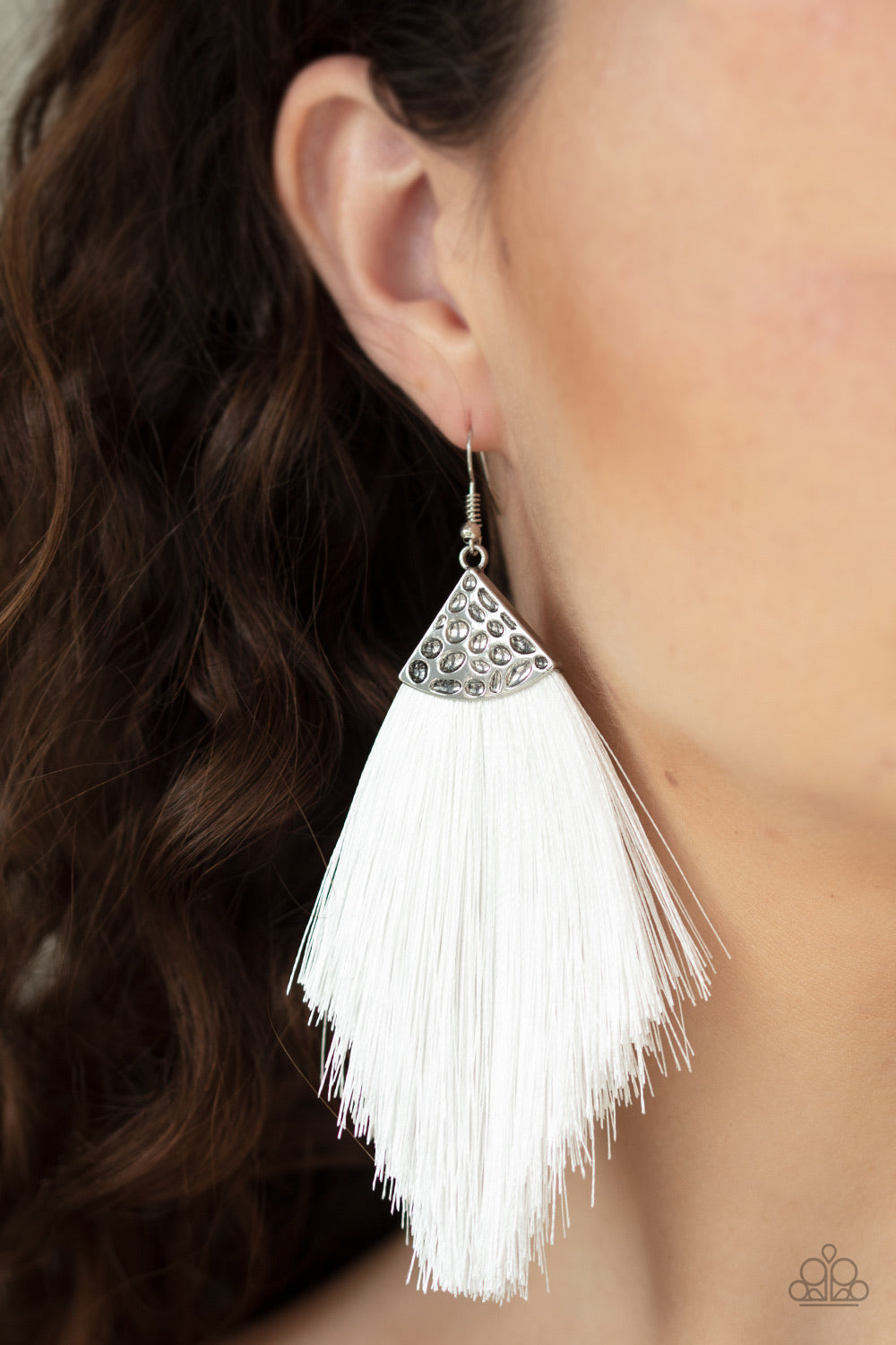 Tassel Tempo - White Paparazzi Earring