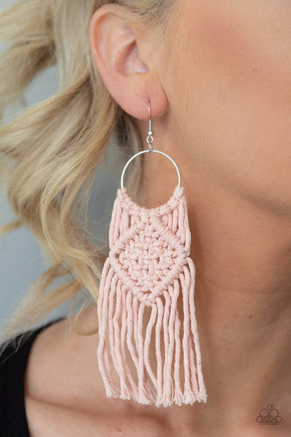 Macrame Rainbow - Pink Earring